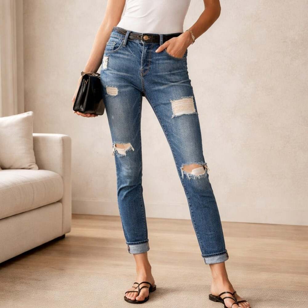 FRAME Denim Le Gargon Jeans Ripped Distressed Blue jay way Size 24